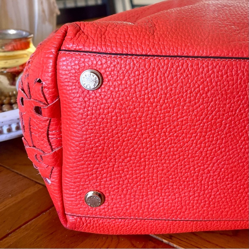 Henri BENDEL Orange Coral Leather Noho Novelty Gusset Large Braided Work Bag - Picture 8 of 16